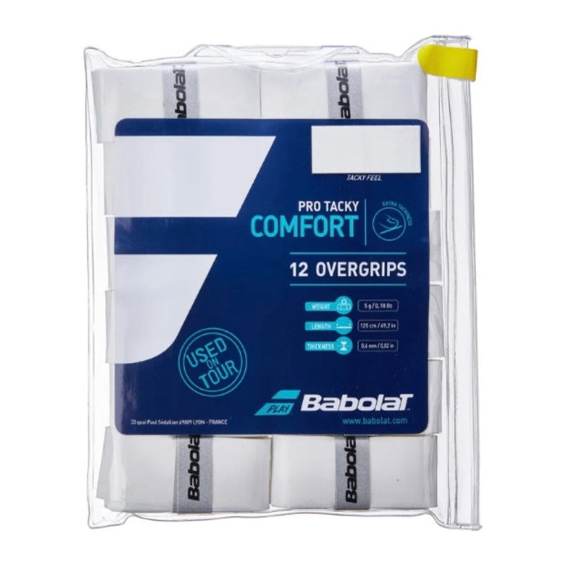 Babolat Pro Tacky Overgrip (White) (12 pieces)