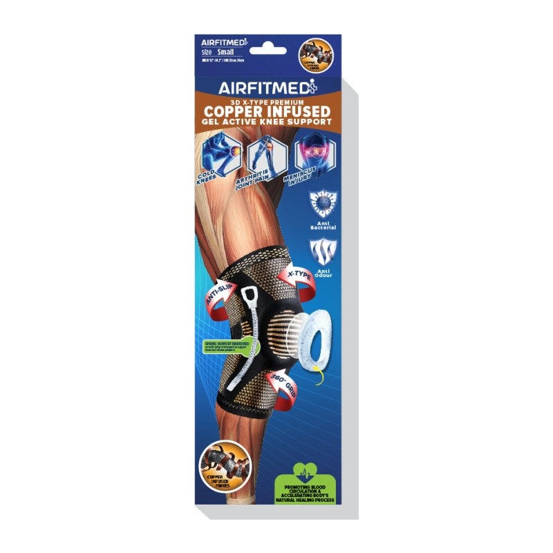 AirFit Medi 3D X-Type Premium Gel Active Knee Support (Copper Infused) (1 Piece)