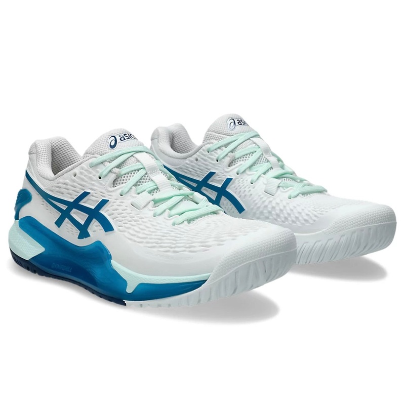 Asics Gel-Resolution 9 Women’s Tennis Shoes (White-Teal Blue)