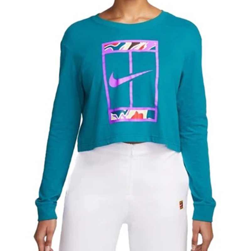 W NKCT DF TEE LS SLAM CROP GREEN ABYSS