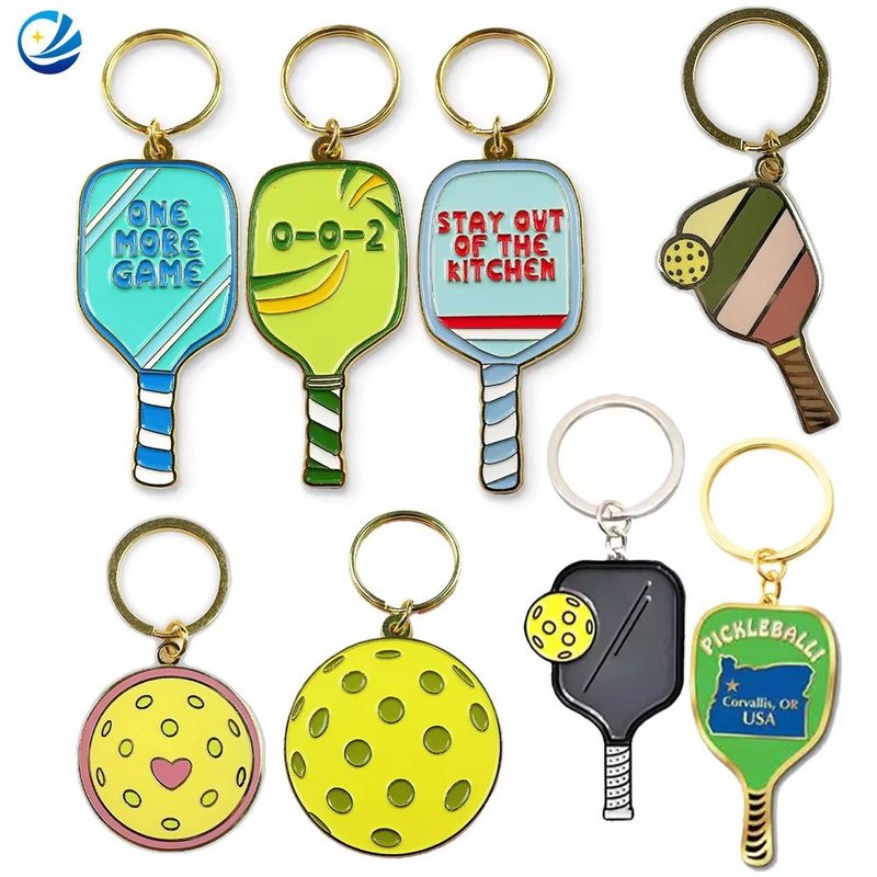 Custom Logo Padel Racket Keyrings Pickle Ball Metal Key Chains Enamel Personalized Pickleball Keychain