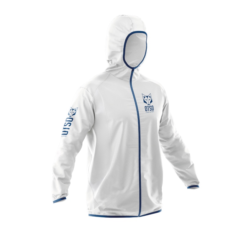 Waterproof Jacket – White & Royal Blue